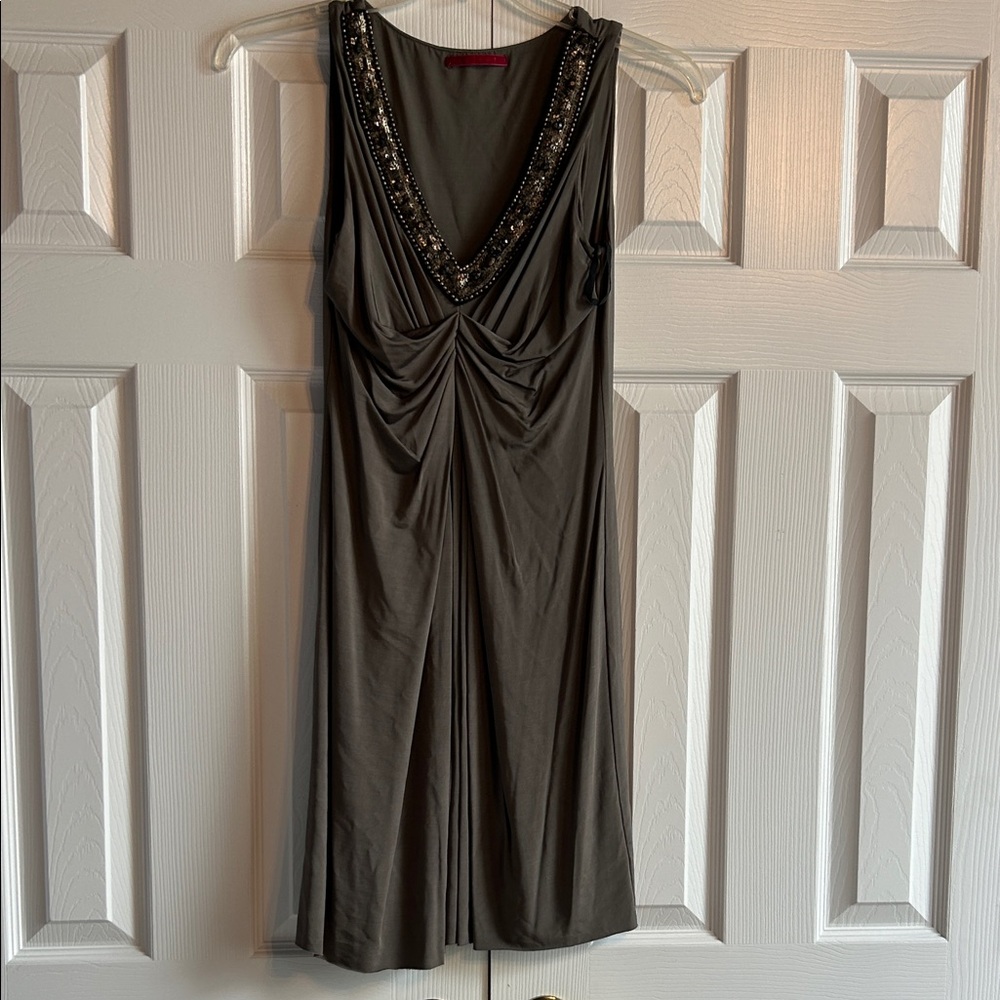 Velvet Gray Dress with Beaded Accents